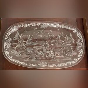 Vintage Mikasa Christmas Carol Crystal Glass Serving Platter 15×9 1/2